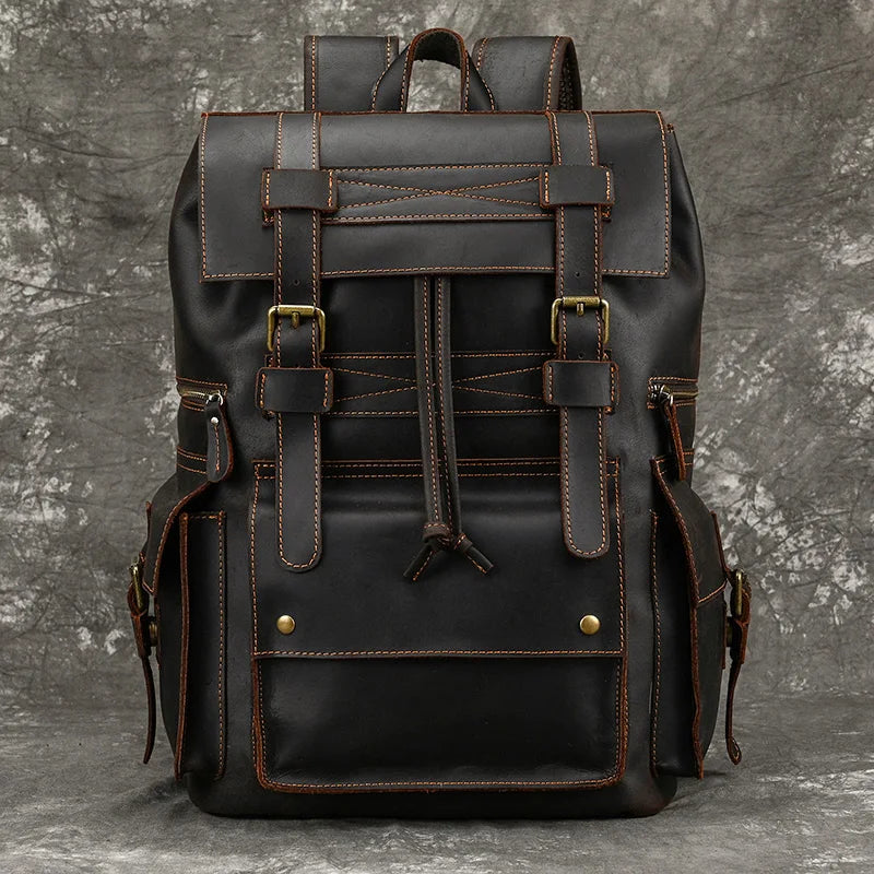 Top Layer Leather Business Backpack for Men 15.6"