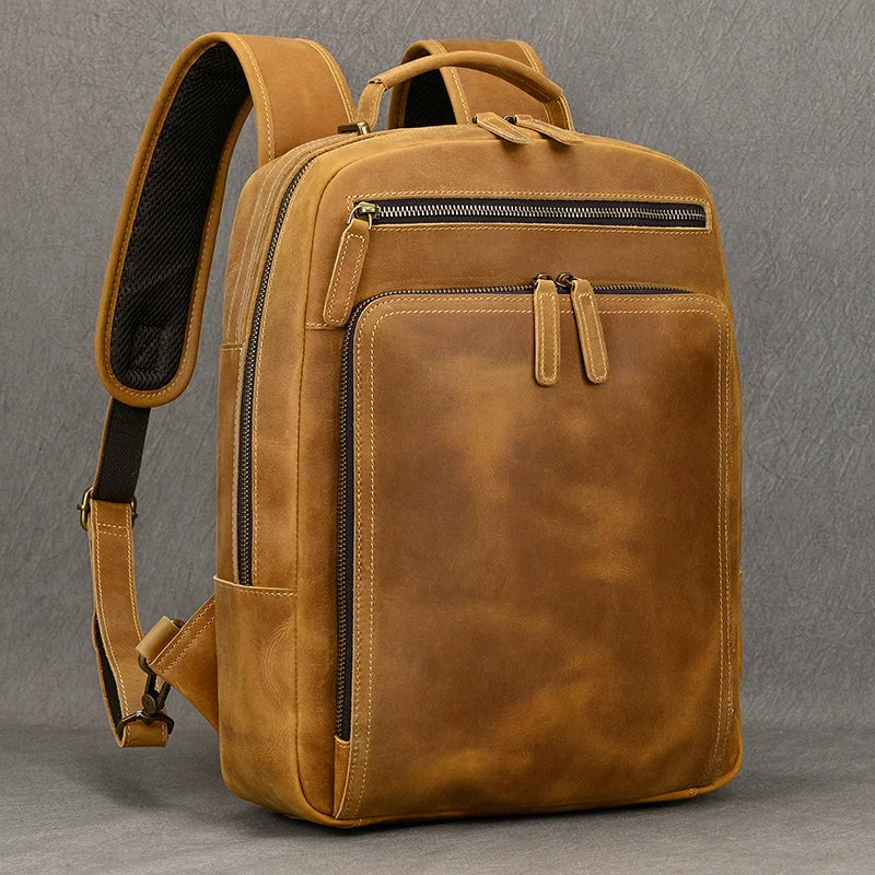 Luxury Real Cowskin Leather Travel Backpack for Men 17"