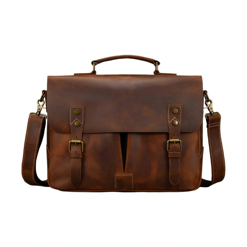Cowhide Leather Briefcase – A4 Document & Laptop Shoulder Bag - VacationGrabs