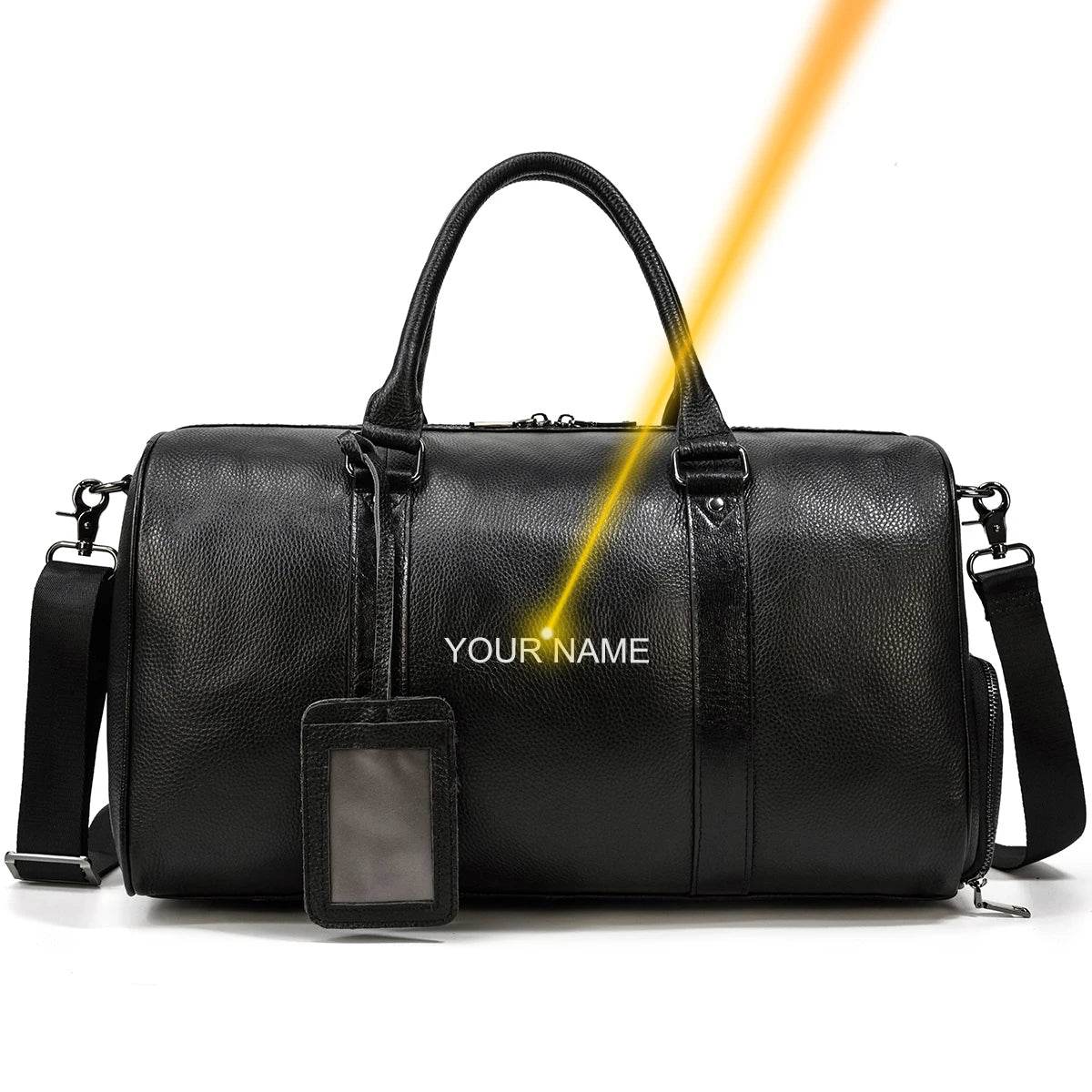 Natural Cowskin Waterproof Men’s Leather Weekend Overnight Bag - VacationGrabs