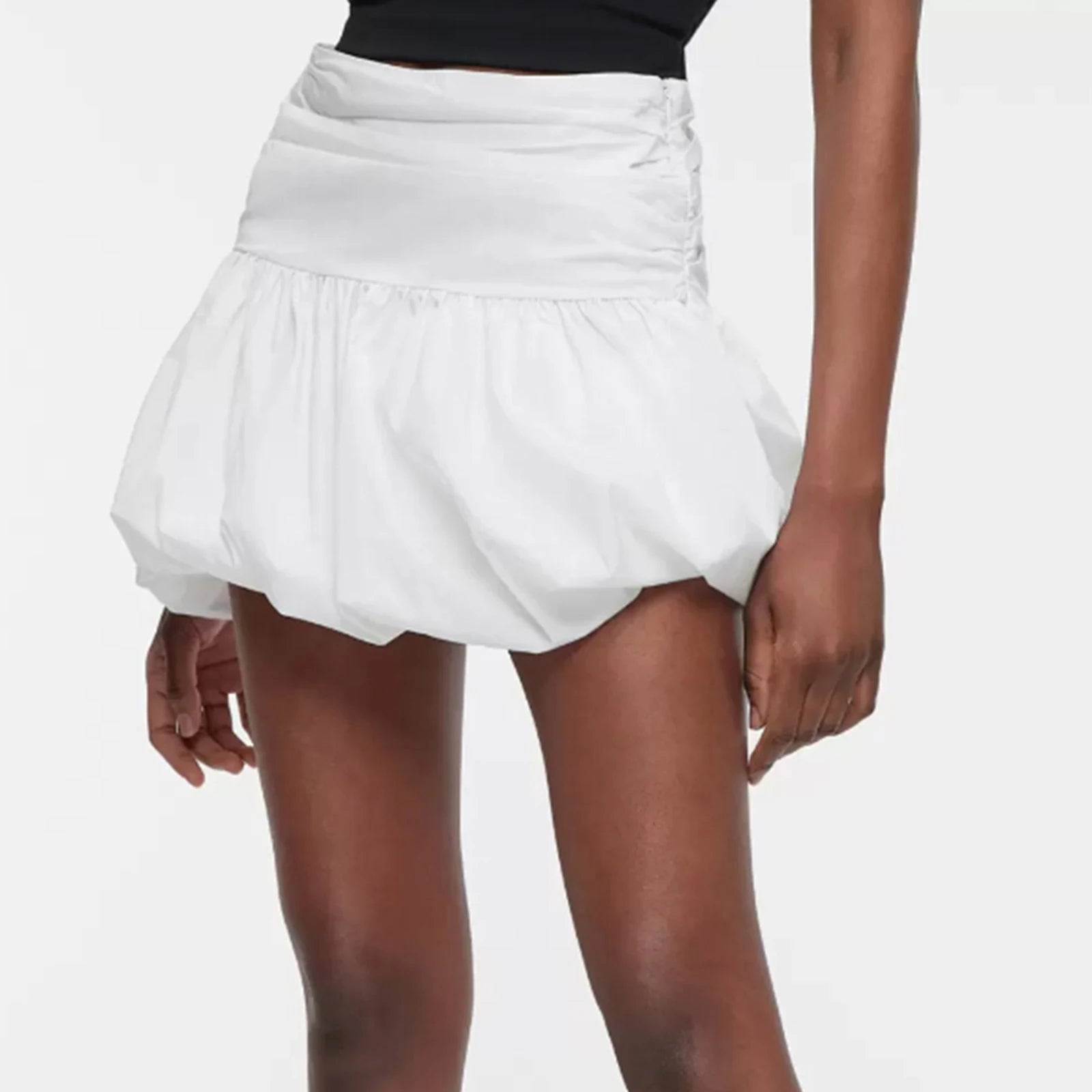 VacationGrabs Y2k Ruffle Hem Bubble Skirt High Waisted A-Line Puffy Mini Short Skirt Women Summer Pleated Balloon Skirts Streetwear