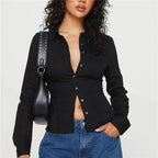 VacationGrabs Women Stripe Shirts Blouse Fashion Long Sleeve Laple Button Down Slim Fit Tops Office Ladies Streetwear for Casual Daily