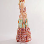 Women Cami Dress Floral Print Tie-Up Shoulder Straps Sleeveless Dress Long Dress Summer Big Swing A-line Dress vestido feminino