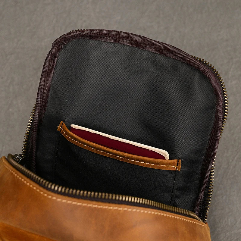 Crazy Horse Leather Men Chest Bag Casual Top Layer Cowhide New Pattern Men's Crossbody Bag Single Shoulder Bagpack Male Designer