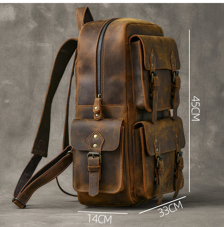 Men's Vintage Crazy Horse Leather Backpack, 17" Laptop Bag