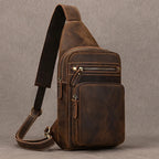 Men's Genuine Leather Sling Bag – Vintage Crossbody Chest Pack