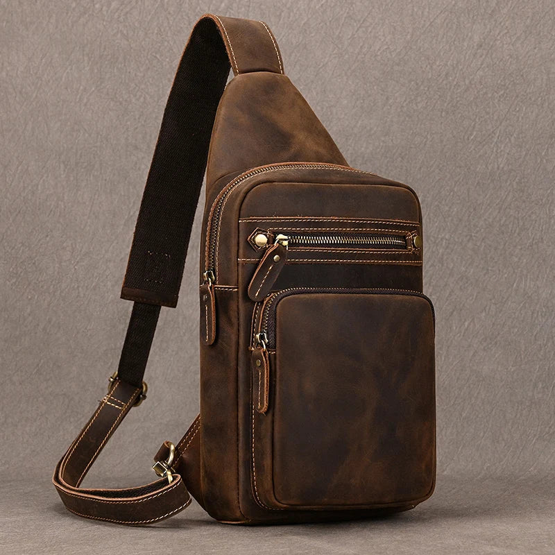 Retro Style Genuine Leather Crossbody Bags Men Male Single Shoulder Bag Leather Sling Bag Fashion Outdoor Chest Pack Anti Theft