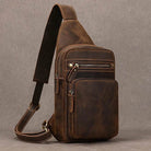 Crazy Horse Leather Men’s Chest Bag Top Layer Cowhide Sling - VacationGrabs