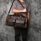 Men's Vintage Genuine Leather Travel Duffel Bag – Large Capacity Weekender