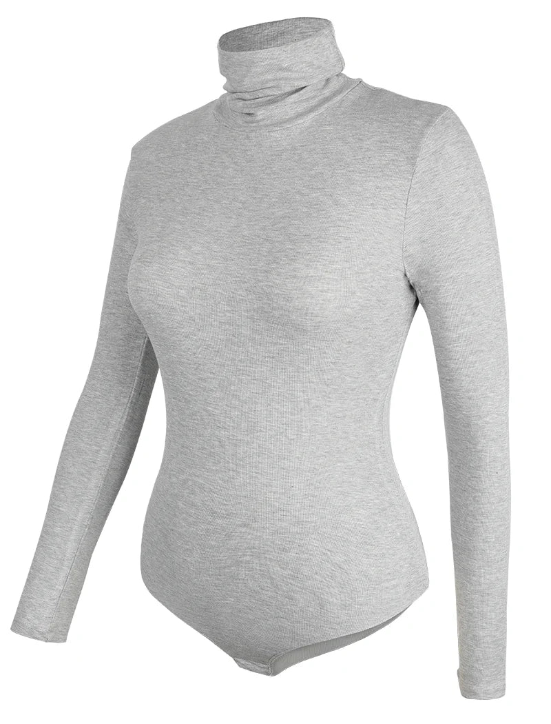 Women's High Collar Thermal Bodysuit, Long Sleeve Compression Top