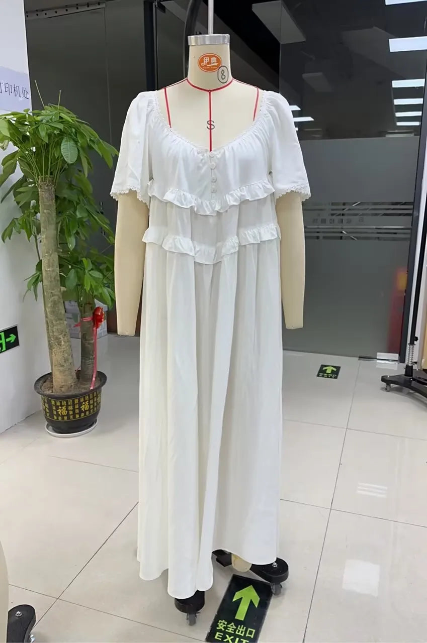 Fashion Women Boho Long Dress Elegant Ladies Summer Short Sleeve Low-cut Backless Solid/Plaid Loose Swing Dress Vintage