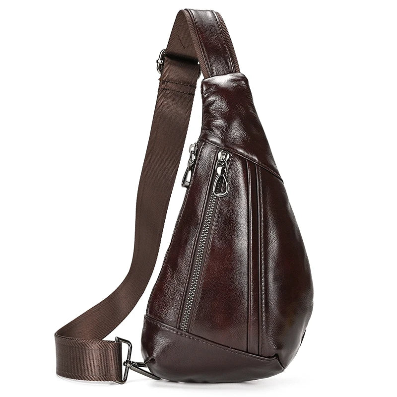 Men's Genuine Leather Chest Sling Bag – Coffee Brown