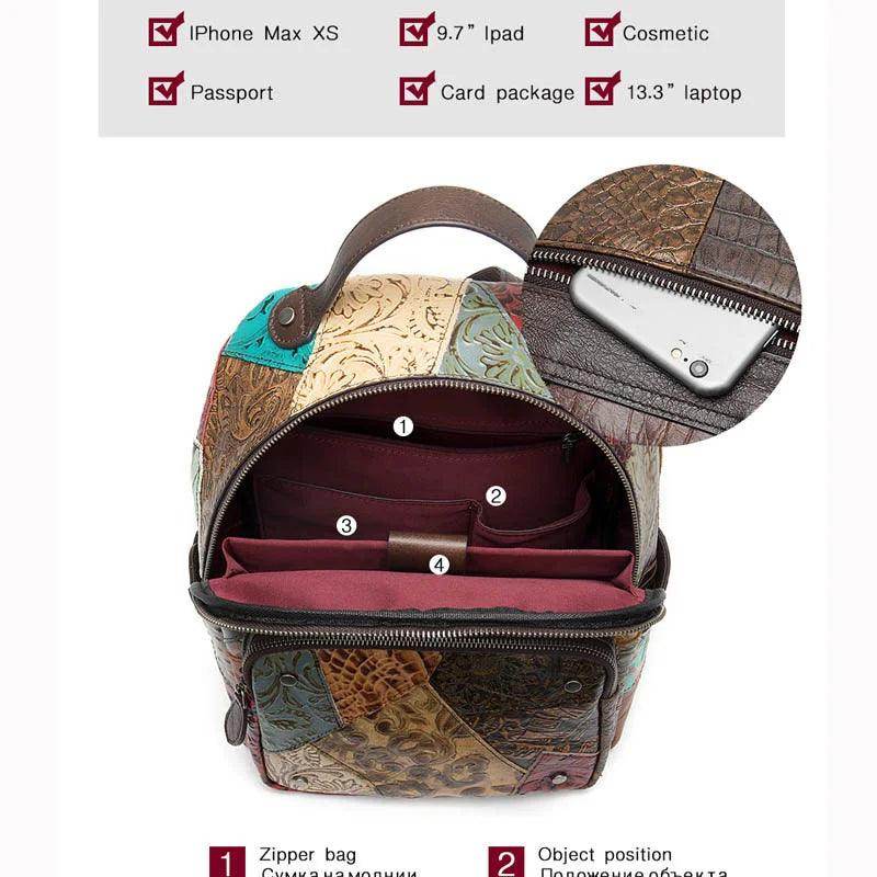 Colorful Patchwork Backpack For Women Genuine Leather - VacationGrabs
