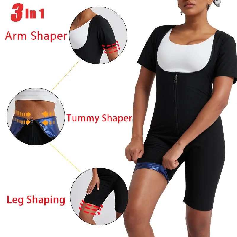 Women's 3-in-1 Sauna Suit Waist Trainer Bodysuit Shapewear
