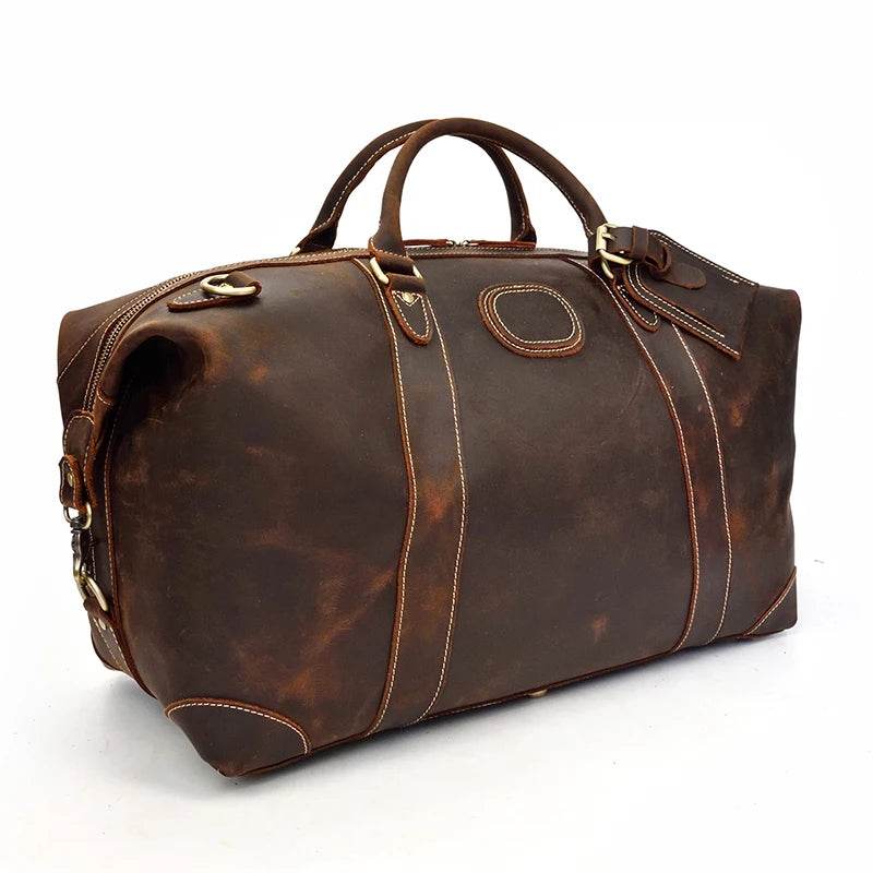 Retro Leather Men’s Travel Duffle Bag Large Capacity Cowhide Tote - VacationGrabs