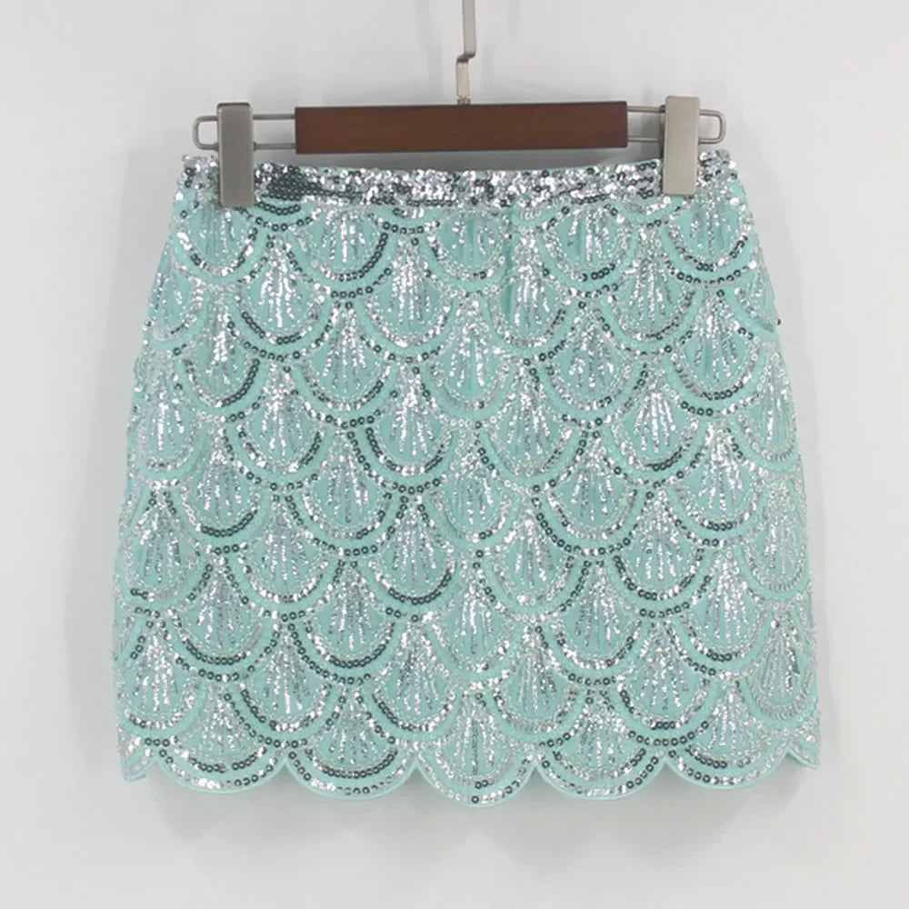 VacationGrabs Sequined Skirts for Women Chic Casual Skirts Summer New Party Clubwear Fashion Female High Waist A-Line Skirts