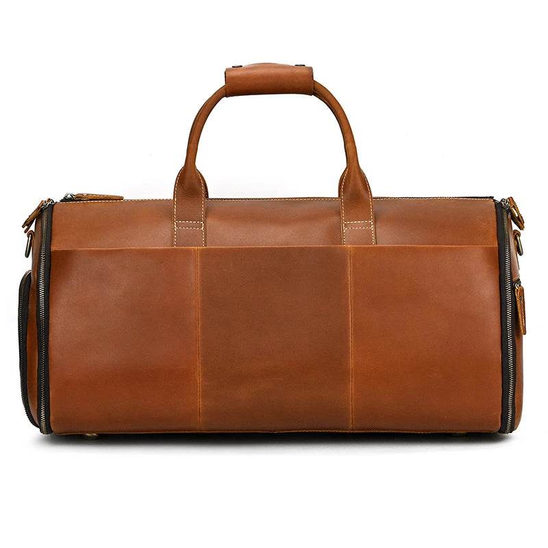 Men's Leather Business Trip Travel Duffle Opens to a Garment Bag - VacationGrabs