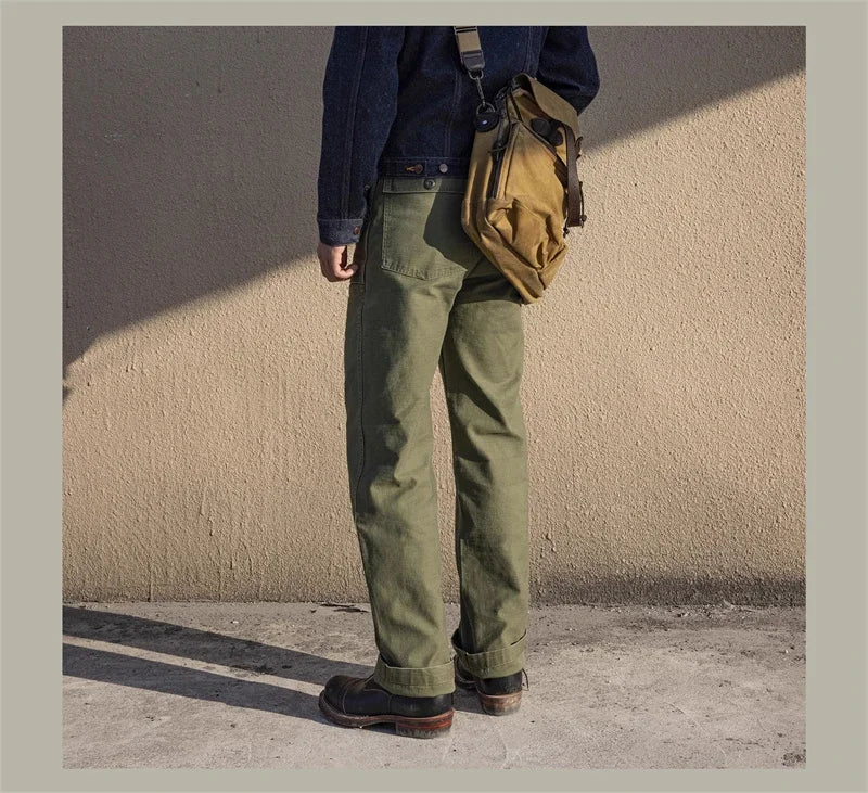 Red Tornado Army Fatigue Pants Cotton Sateen High Rise Casual Trousers Relaxed Fit
