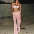 VacationGrabs Women's 3 Piece Bikini Set Fashion Dot Print Halter Neck Bra Triangle Thong Bathing Suit with Cover Up Pants