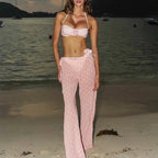 VacationGrabs Women's 3 Piece Bikini Set Fashion Dot Print Halter Neck Bra Triangle Thong Bathing Suit with Cover Up Pants
