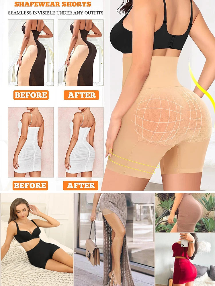 High Waisted Tummy Control Booty Shorts - Padded Shaper