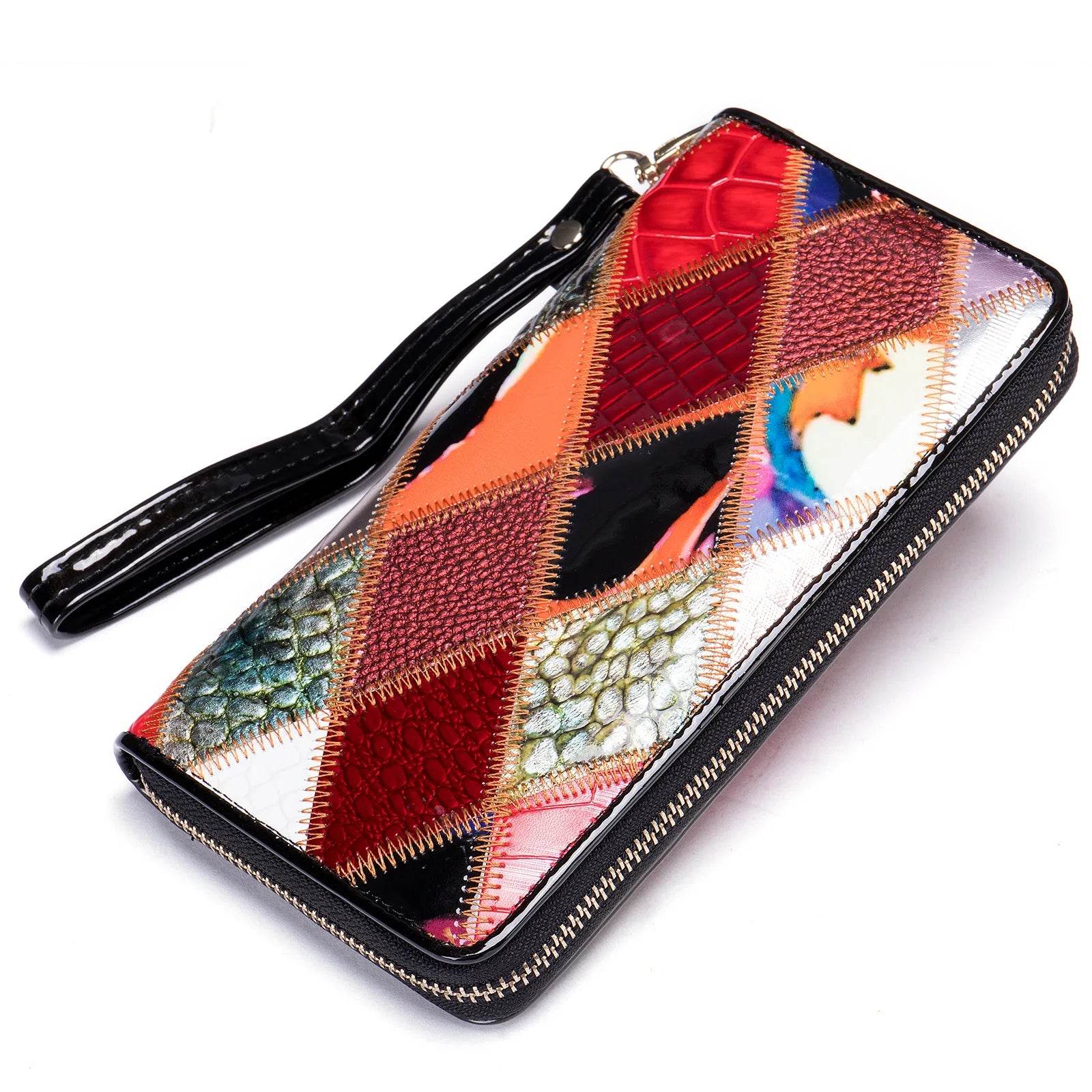 Women’s Cowhide Patchwork Clutch Bag Ethnic Style Genuine Leather Purse - VacationGrabs