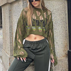 VacationGrabs Women Knit Hollow Out Sweater Long Sleeve Crew Neck Ribbed Solid Pullover Crop Top Winter Fall Y2K Vintage Streetwear