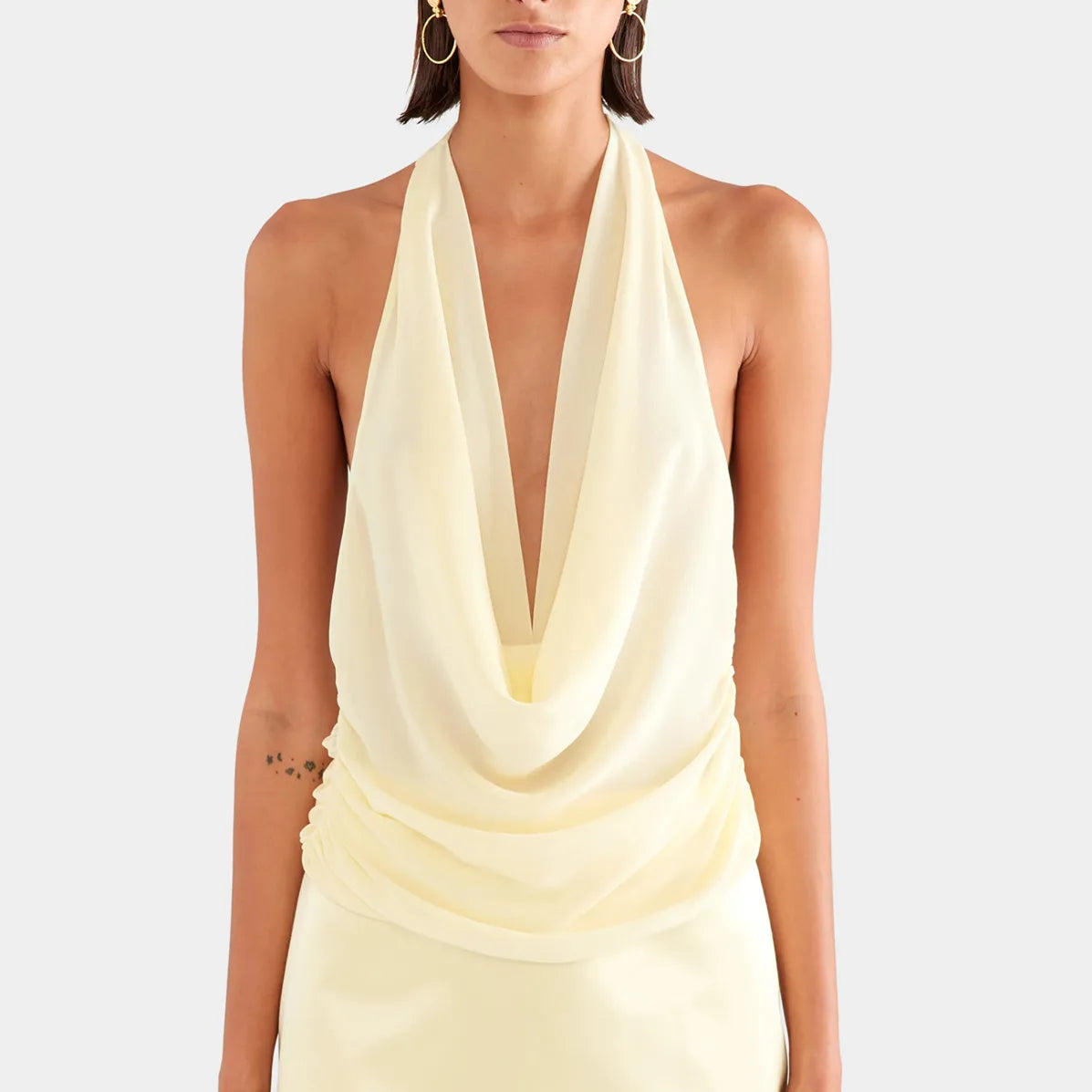 VacationGrabs Women Trendy Halter Tops Summer Ruched Cowl Neck Backless Sleeveless Shirts for Streetwear Aesthetic Grunge Clothes