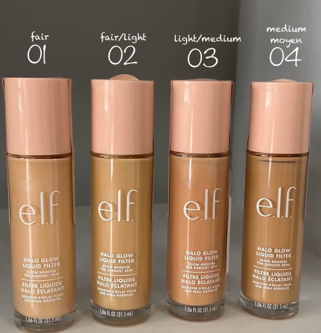 Original e.l.f. Halo Glow Liquid Filter Foundation Shiny Glossy Lightweight Hydrating Full Coverage Concealer For All Skin Types