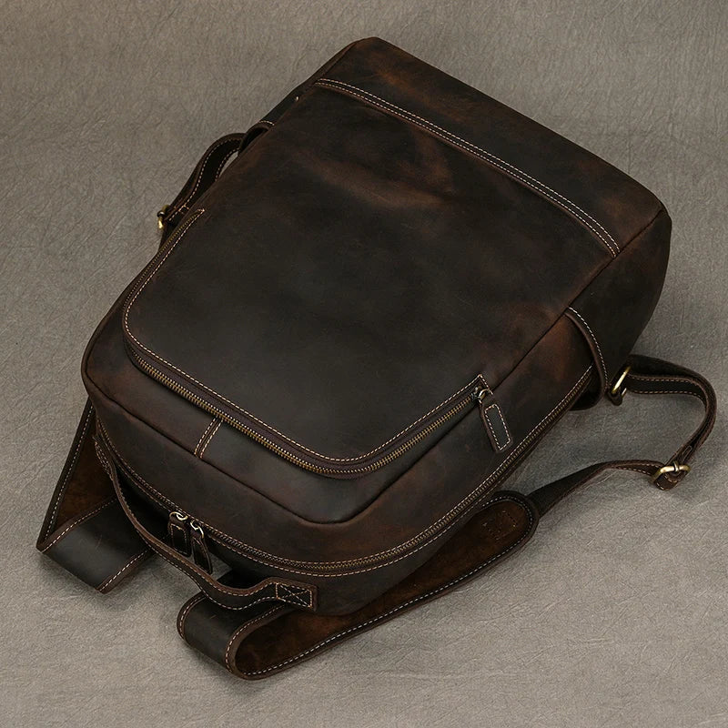 15.6" Laptop Leather Backpack for Men Vintage Business