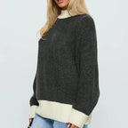 VacationGrabs Casual Autumn Winter Women Sweater Korean Fashion Color Patchwork Solid O-Neck Loose Long Sleeve Pullovers Knitted Tops