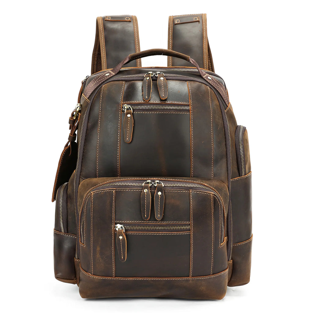 Retro Genuine Leather Double-Shoulder Backpack - European Retro Style