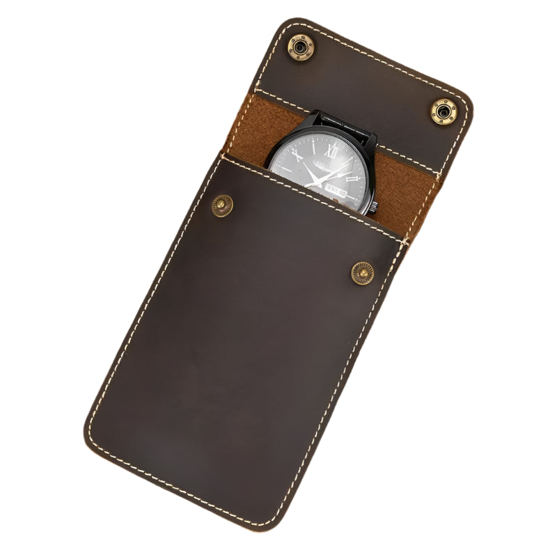 Retro Crazy Horse Leather Watch Storage Bag for Men Male Watch Case - VacationGrabs