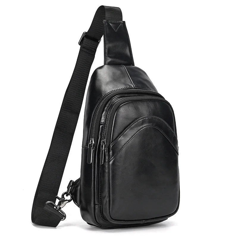 Newsbirds Casual Men's Chest Bag Genuine Leather Single Shoulder Cross Body Bag Soft Cow Leather Chest Pack For Men Slinig Bags