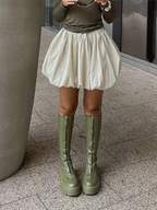 VacationGrabs Women Y2K Bubble Skirt Elastic Waist Pleated Ruffle Hem A Line Mini Skirt Girls Cute Short Puffy Balloon Skirt