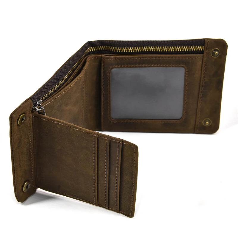 Vintage Zipper Leather Trifold Wallet Men & Women Luxury Design - VacationGrabs