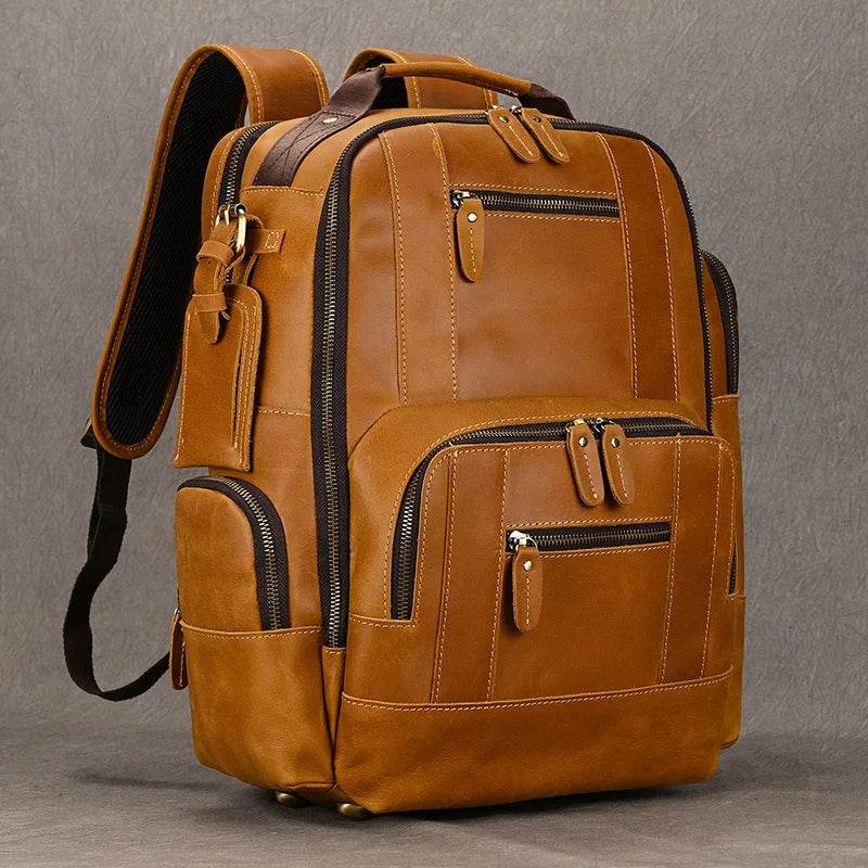 Vintage Crazy Horse Leather Backpack Men Travel Laptop School Bag - VacationGrabs