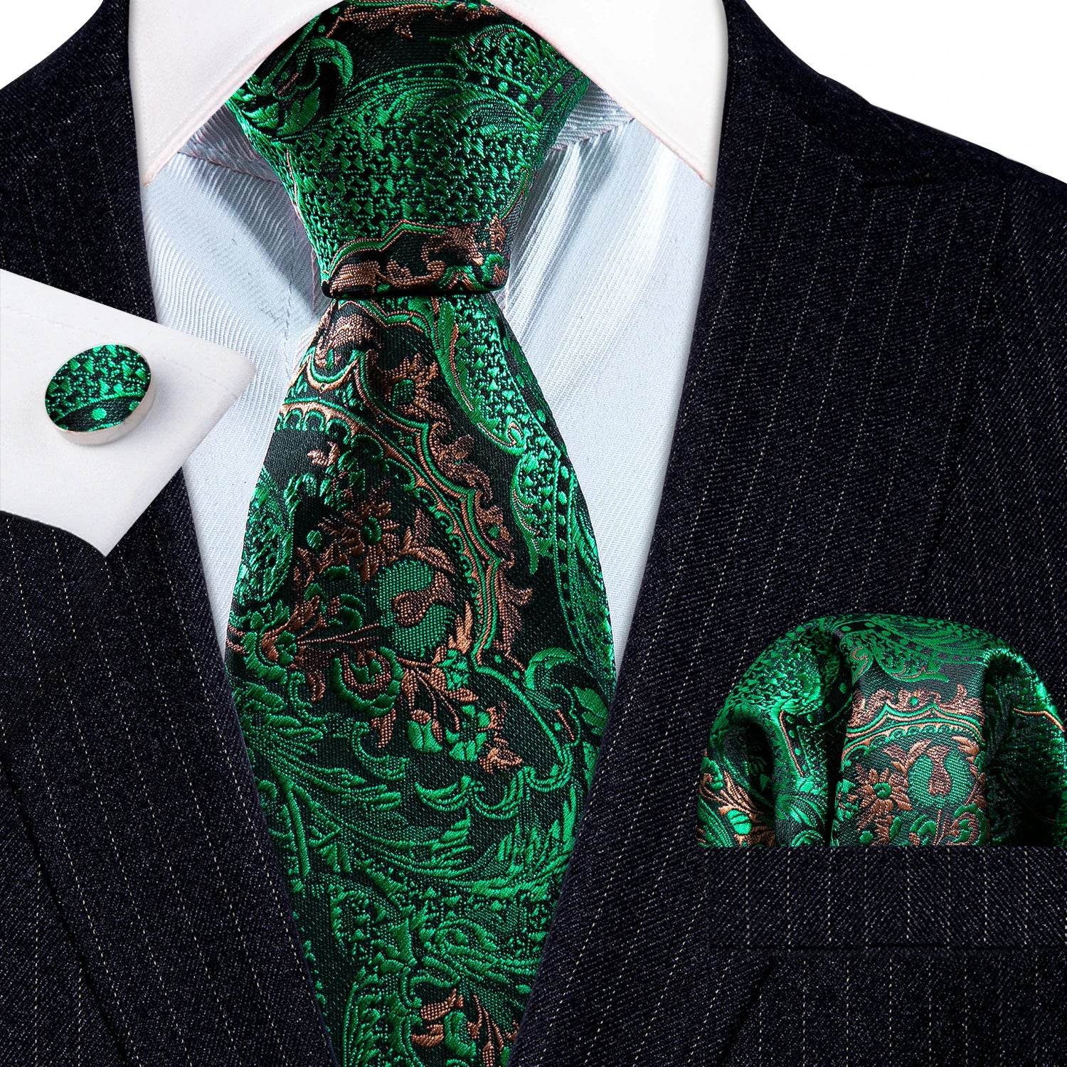 Green Silk Tie Set for Men: Multiple Shades Available - VacationGrabs