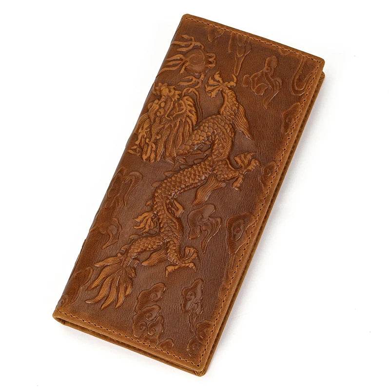 3D Dragon Style Genuine Leather Long Wallet for Men, Bifold Fashion - VacationGrabs