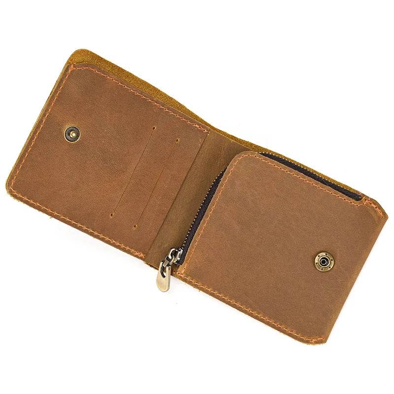 Men’s Genuine Leather Crazy Horse Short Wallet Vintage Card Holder - VacationGrabs