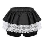 VacationGrabs Lolita Sweet Lace Layered Bloomers Women Elastic High Waist Ruffle Fake Two Piece Skort Lace Hem Casual Cute Short Pants