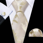 Gold & Beige Silk Tie Set for Men - VacationGrabs