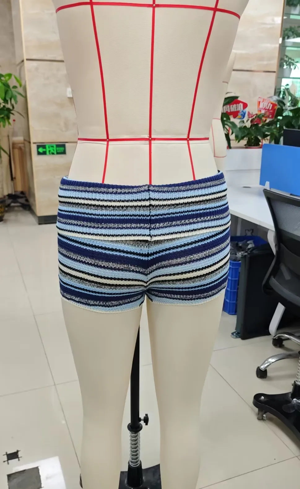 VacationGrabs Chic Striped Knit Shorts Low Waist Folded Waistband Bodycon Mini Shorts for Date Night and Elegant Summer Occasions