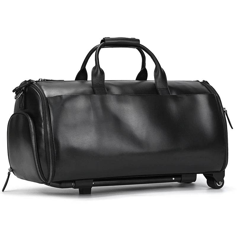 Large Capacity Leather Trolley Bag – Rolling Business Handbag - VacationGrabs