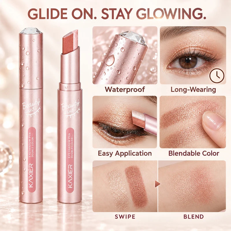 KAXIER Two Tone Eyeshadow Stick, Creamy Shimmer Eye Shadow, Blendable Gradient Eye Makeup, 6 Shades for Everyday and Party Looks
