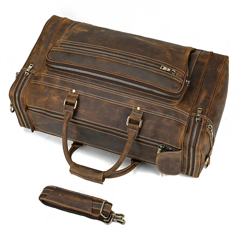 Men’s Crazy Horse Leather Weekend Bag 22" Vintage Travel