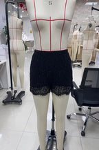 VacationGrabs Women Floral Lace High Waist Boyshort Panties Sheer Mesh Scallop Trim Anti-Exposure Underwear Casual Daily Lingerie