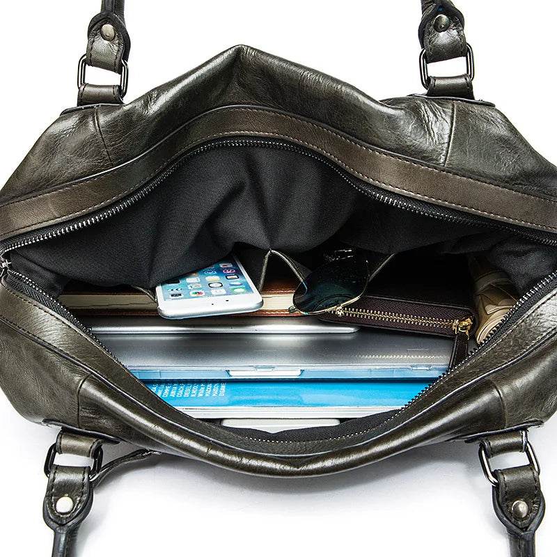 Soft Cowhide Leather Duffle Bag Large Capacity Men’s Weekend Bag - VacationGrabs