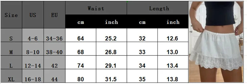VacationGrabs Women Y2k Lace Trim Mini Skirt Floral Eyelet Embroidery Half Slip Underskirts Cute Low Rise Summer Skater Skirt