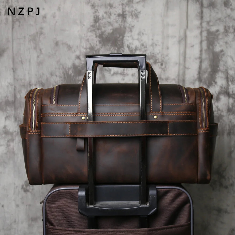 Men's Vintage Genuine Leather Travel Duffel Bag – Large Capacity Weekender